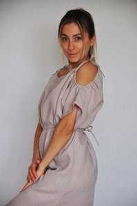 Nouvelle arrivée, robe pour femme tendance et à la mode, dernier design 2026, couleur grise, col raglan, tissu crêpe, manches courtes, longueur genou - Product Image 3