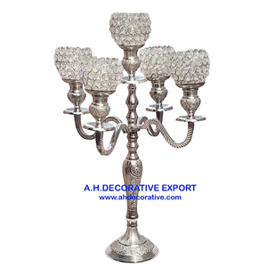 Luxury Large 5 Arm <b>Candelabra</b> with Square Base Shiny Silver Plated Aluminum & Crystal Tealight Holder for Wedding Decoration - Product Image 4