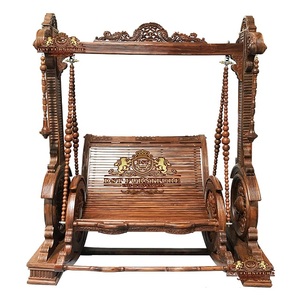 Home Decor Floor Standing Wooden <b>Swing</b> Designer Traditional Carved Wooden Jhula Indian Indoor Fully Carved Teak Wood Jhoola USA - Product Image 1