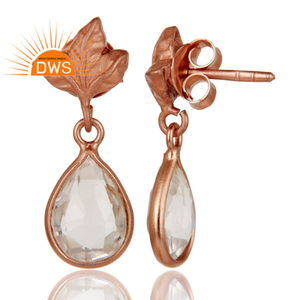 Boucles d'oreille en cristal naturel, en argent Sterling plaqué or Rose, pour fabrication de bijoux, Design de feuille, livraison gratuite - Product Image 3