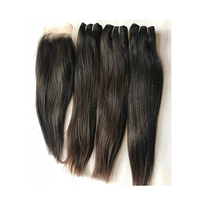 Extensions de cheveux vierges indiens Remy, tissage de cheveux humains naturels lisses, noir naturel, 100g
