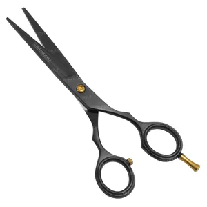 Black Barber Scissors With Gold Screw, Factory Price Professional Good Stainless Steel Hair Cutting Barber Scissor Private Label