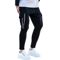 Men's Cargo Joggers with Chain in Black Pants, Slim Fit