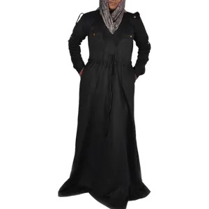 Beautifully Designed Full Length Abaya with Epaulette and Drawstring at the Waist and Front Pockets with Buttons