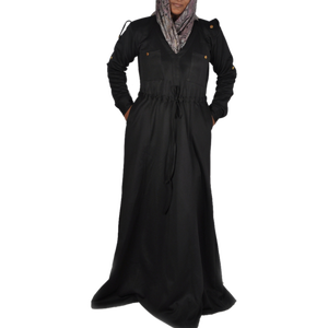 Robe Abaya en Tissu de Haute Qualité XXL Magnifiquement Conçu Ethnique Epaulette Cordon de Serrage Taille Poches Avant Longue Dernière Mode - Product Image 1