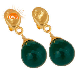 ต่างหูห้อยทรงหยดน้ำประดับพลอยออนิกซ์สีเขียวแฟชั่นใหม่ ขายส่ง ชุบทอง 18k เงินแท้ 925 เครื่องประดับต่างหู - Product Image 2