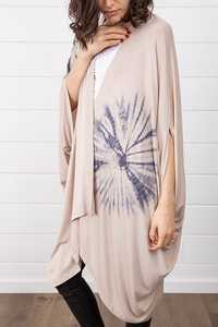 Atractivo Floral Tie Dye Vintage Kimono Wrap Dress Manga tres cuartos Frente abierto Mujer Ecológico Natural Hasta la rodilla - Product Image 2