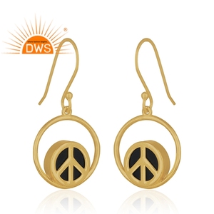 925 Silver Designer Peace Sign Charm Dangle <b>Earrings</b> Wholesale <b>Gold</b> Plated Jewelry <b>Black</b> Onyx Gemstone <b>Earrings</b> - Product Image 2