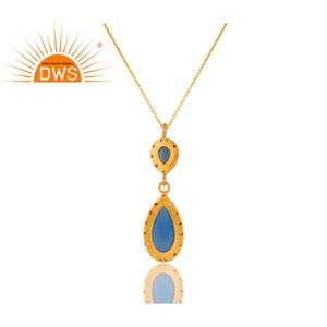 Jqueen-bijoux plaqué or 18k, collier avec pendentif en argent 925, pierres précieuses multi-calcédoine bleues, vente en gros - Product Image 2