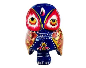 Estatua de Búho de Metal con Técnicas de Meenakari, Artesanía India Hecha a Mano, Trabajo de Esmalte Pintado, Decoración Feng Shui, NIRMALA HANDICRAFT Rajasthan - Product Image 1