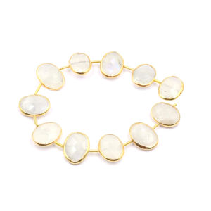 Rainbow Moonstone Oval Shape <b>Silver</b> Bezel Gold Plated Center Drilled 11 <b>Beads</b> Strand - Product Image 1