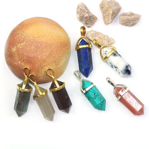 925 Sterling Silver <b>Crystal</b> PointTusk Spike Pencil Hexagon Shaped Tooth <b>Pendant</b> with Gemstone Horn <b>Pendant</b> <b>Charm</b> - Product Image 1