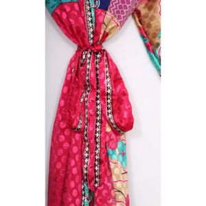Hermosa bata de Kimono de seda India Vintage estilo japonés vestido floral traje de baño largo y elegante para verano y primavera - Product Image 4