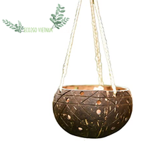 Pot Tanaman dari Kulit Kelapa 100% Kerajinan Tangan Ramah Lingkungan dengan Tali Gantung, Tahan Lama & Biodegradable, Gaya Farmhouse, Buatan Vietnam