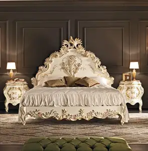 Mobiliário de quarto estilo italiano, cama de luxo estilo clássico