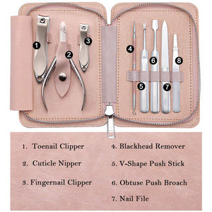 <b>PINK</b> Manicure Set 8 in 1 Professional LA ELAHI Nail Clipper Stainless Steel Pedicure <b>Tools</b> Portable Leather KIT - Product Image 3