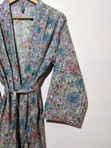 Sustainable Women Pure Cotton Outdoor <b>Beach</b> Kimono Dress <b>Robes</b> Long Spring Designer Handmade Floral Print Cotton Bath Wear <b>Robes</b> - Product Image 4