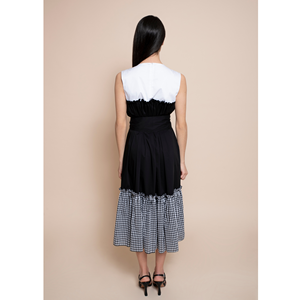 Vestido largo de la mejor calidad italiana, cuello redondo, sin mangas, doble volante, rizado, cada uno en un color diferente, para usar todo el día. - Product Image 2