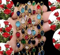 Connecteur de fiançailles vintage en argent sterling plaqué or rhodié, forme pyramide, avec fluorite naturelle multicolore et pierre de lune arc-en-ciel, style bouddhiste