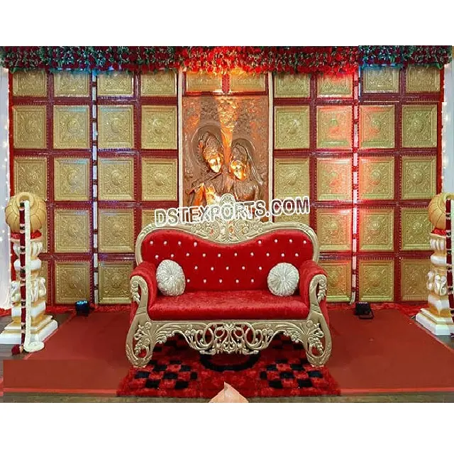 Prachtige Sri Lankaanse Bruiloft Stadium Decoratie Lage Budget Wedding Podium Voor Receptie Radha Krishna Thema Gouden Bruiloft Stadium