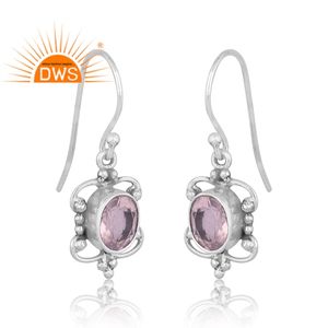 Pendientes Colgantes de Plata de Ley 925 con Cuarzo Rosa Natural Oxidado, Fabricante de Joyería - Product Image 2