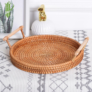 Plateau à fruits en rotin vietnamien 2025 avec paniers décoratifs ronds, plateau de rangement avec poignée - Product Image 1