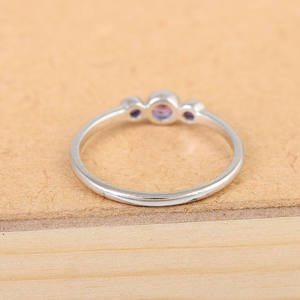 925 Sterling Silver Custom Birthstone Dainty Fine Jewelry Minimalist Round Natural Purple Amethyst Gemstone Stacking Band Ring - Product Image 4