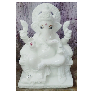Estatua atractiva de Ganpati Ji Lord, artesanía de mármol puro blanco Natural - Product Image 1