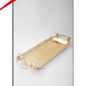 Plateau de service rectangulaire en métal doré, de haute qualité, écologique avec décor, plateau de service pour le mariage, 1 pièce - Product Image 3