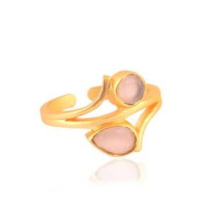 Bagues en calcédoine rose à facettes pour femmes, nouveau design de mode, élégantes, faites à la main, en plaqué or mat, bagues ouvertes réglables, bijoux - Product Image 1