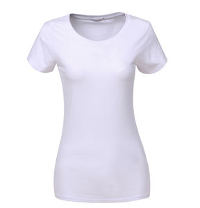Camiseta de algodón ecológica de verano para mujer europea, Camiseta básica lisa de manga corta ajustada con impresión de logotipo personalizado - Product Image 2