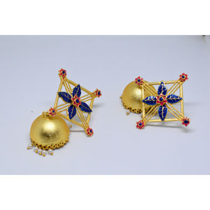 Boucles d'oreilles classiques en laiton pour filles et femmes, finition mate dorée, meenakari, fait à la main, cercle jhumka - Product Image 3