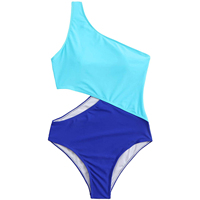 Meisjes op maat gemaakte gestreepte bikini met één schouder, cut-out, sexy zomerbadkleding, kinderwinddichte plus size polyester spandex hot