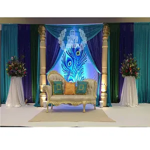 Peacock Theme Wedding Reception Backdrop Curtains Muslim Wedding Stage Backdrop Decor Embroidered Peacock Style Backdrop