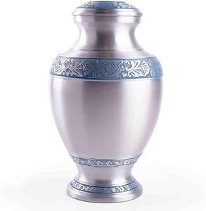 Floral Engraved Design Gold and Silver Aluminum Adult Cremation Urn with <b>Matching</b> Candle <b>Sticks</b> Handmade Metal Funeral Urn - Product Image 5
