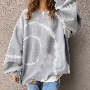 Ensemble sweat-shirt et pantalon de survêtement pour femme, saison hivernale, OEM, 100% coton, grande taille, nouveau design, uni, gaufré, tie-dye, teint uni - Product Image 6