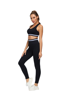 Yoga deux pièces ensemble femmes vêtements de sport costume d'été ensembles de gymnastique tenue léopard quatre aiguilles Six lignes, soutien-gorge de Sport unisexe sans bretelles 10 pièces - Product Image 5
