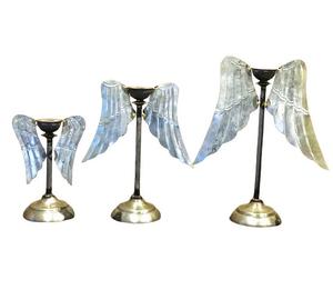 Ensemble de 3 bougeoirs 3 ailes d'ange plaqués, DESIGN en métal, support de bougies de noël, à utiliser pour TABLE et jardin - Product Image 1