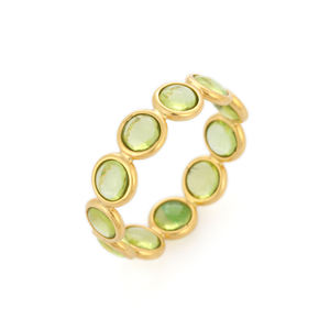 Fine Jewelry Natural Round Peridot Half Eternity Band <b>Ring</b> 18K Solid Yellow Gold Handmade Stackable Band <b>Rings</b> for Women <b>Girls</b> - Product Image 4