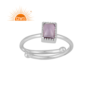 Baguette-Anillo de Plata de Ley 925 con gema de amatista, joyería ajustable - Product Image 1