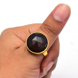 แหวนพลอยควอทซ์สโมคกี้ธรรมชาติ925แหวนทำมือเงินสเตอร์ลิงแหวนอัญมณีช็อคโกแลตชุบทองสำหรับขายส่ง - Product Image 1