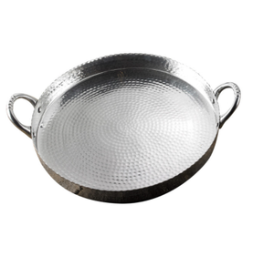 Plateau de service rond en acier inoxydable Plateau en métal polyvalent et élégant pour organiser le service ou la décoration de n'importe quel espace - Product Image 3