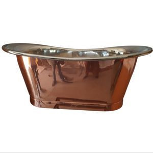 Baignoire autoportante à double paroi en cuivre avec revêtement intérieur en nickel et extérieur martelé en cuivre - Product Image 5