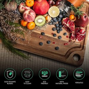 Grande planche à découper en bois d'acacia avec trou suspendu et rainure Bloc de boucher de cuisine pour hacher la viande et le fromage - Product Image 4