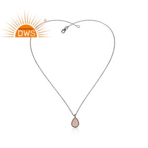 Collier en argent sterling 925 pour femme, pendentif en calcédoine rose, plaqué rhodium noir, bijoux de fiançailles - Product Image 2