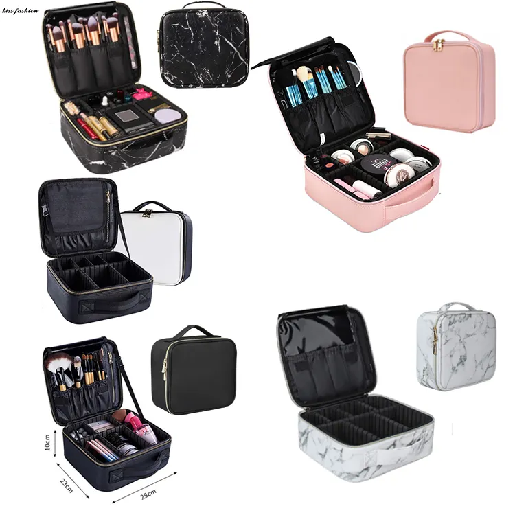 Kus Mode Custom Mini Make-Up Tas 2021 Reizen Pu Lederen Cosmetische Zak Borstel Organizer Trein Case Met Verstelbare Compartiment