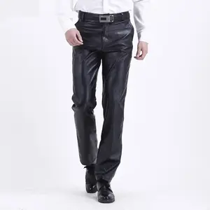 Cod piece Leather trousers new black brown stripes men's gay leather pants