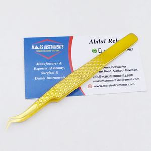 Pinzas de extensión de pestañas de acero inoxidable de alta calidad Agarre de diamante chapado en oro con punta puntiaguda sostenible - Product Image 2