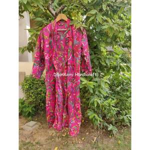 Femme Rose Oiseaux Floral Main Bloc Imprimer Hippie Bohème Maxi Longue Robe Robe Kimono pour Été Printemps-Vente en Gros Nuisette - Product Image 6