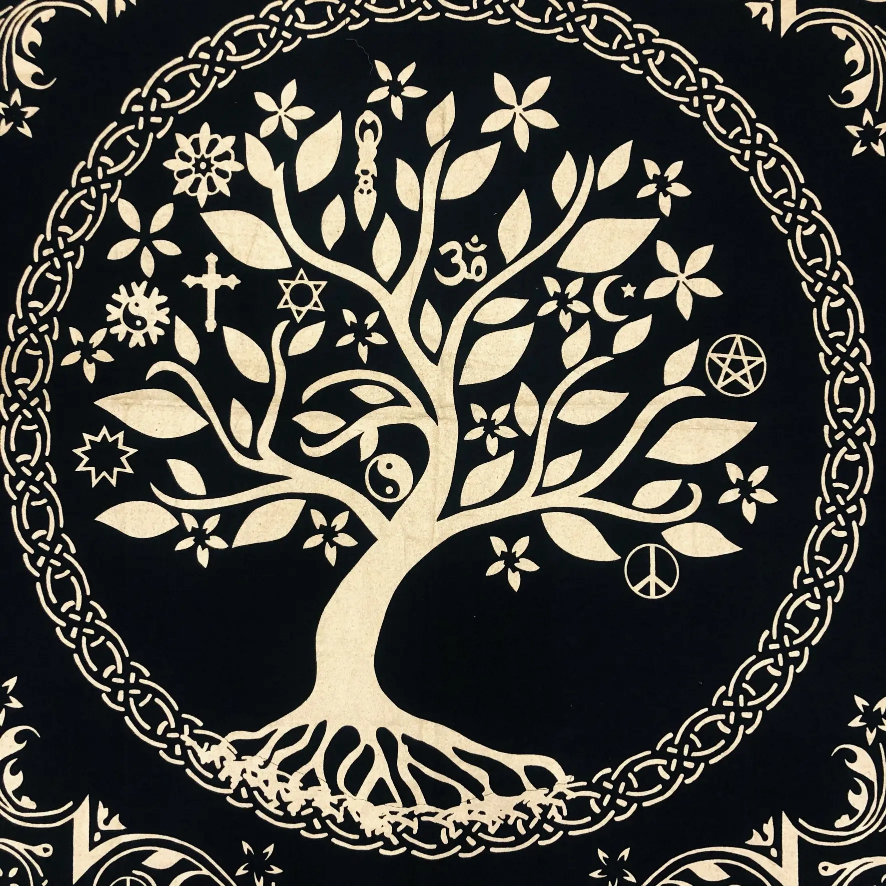 Altar Cloth Celtic Tree of Life Witchcraft Black Gold Table Cloth Square Altar Pagan Spiritual Celestial Deck Cloth